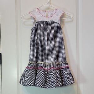 Deux par Deux Black and White Checkered Ruffled Dress with Pink Trim Size 6